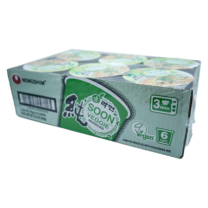Nongshim Soon Cup Noodle Soup,Veggie,2.6 Ounce,(Pack of 12)