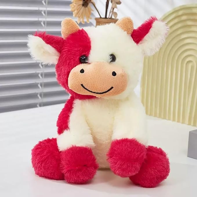 Cow Stuffed Animals Soft Plush Cute Cow Doll for Boys Girls 11.8in (zuo NIU Hong se 30cm)