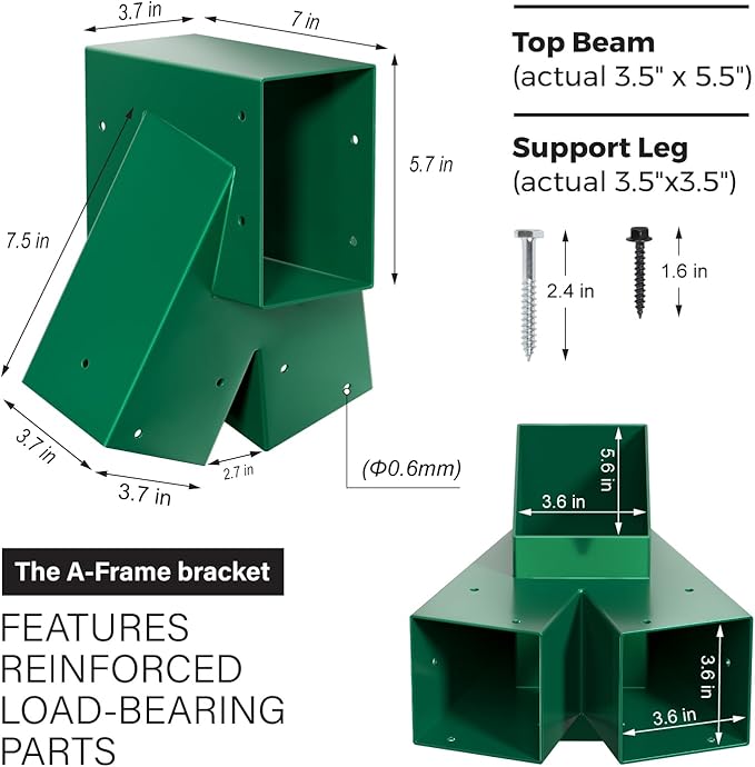 Heavy Duty Swing Sets Bracket Kit, Including 2 A-Frame Swing Set Brackets and 4 Swing Hangers, for Playground Equipment Mounting Parts, Porch, Yard (Green)