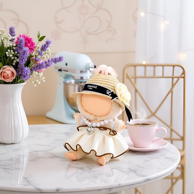 Doll Clothes Set for 6.7-inch/5.9-inch Dolls - Luxury Chic High-End Fashion Outfit with Suitable Accessories, Elegant Style Sunhat (No Dolls)