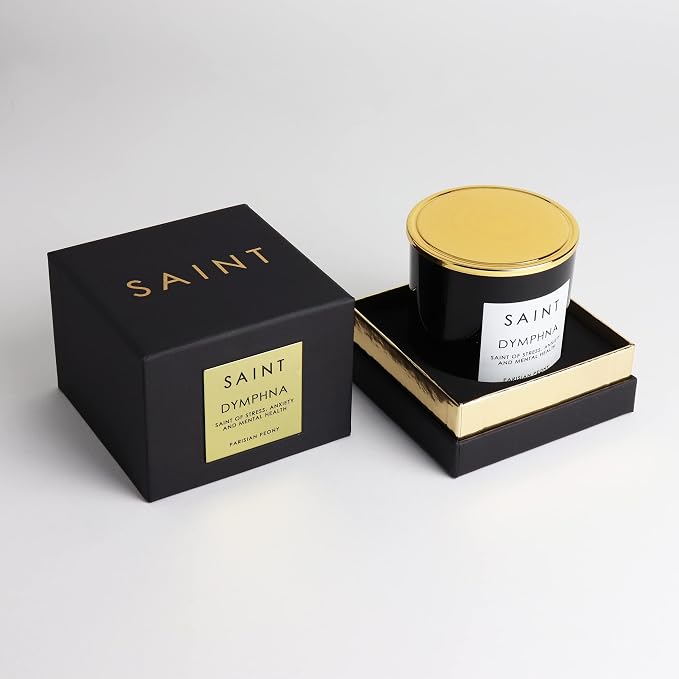 SAINT Dymphna Scented Candle with Prayer and Prayer Coin | Saint of Stress, Anxiety, and Mental Health, Soy Coconut Aromatherapy Candle with 50 Hour Burn Time