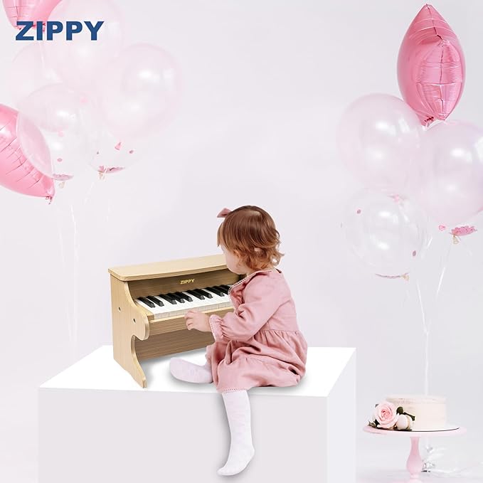 ZIPPY Kids Piano Keyboard, 25 Keys Digital Piano for Kids, Mini Music Educational Instrument Toy, Wood Toy for Toddlers Girls Boys (Oak)