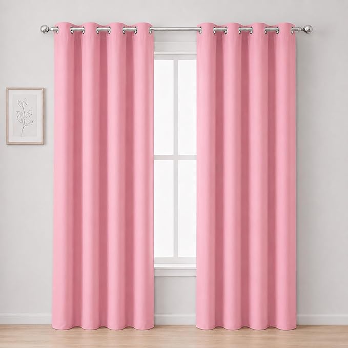 LEMOMO Blackout Curtains 52 x 90 Inch Long Pink Curtains Set of 2 Panels Room Darkening Curtains for Bedroom and Living Room