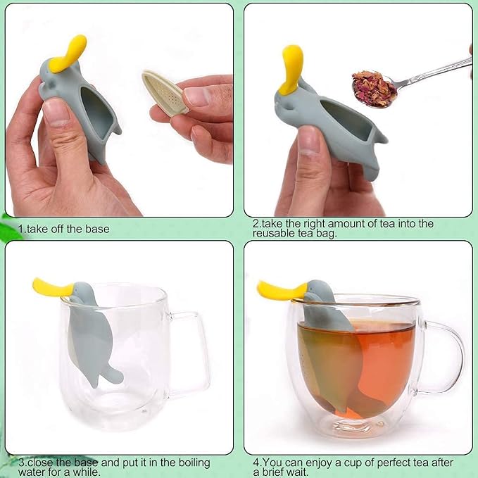Numola Silicone Tea Infuser Set of 2, Cute Platypus Loose Leaf Tea Strainer with Stainless Steel Teaspoon, Reusable Tea Ball Filter for More Enjoyable Tea Times with Friends and Family