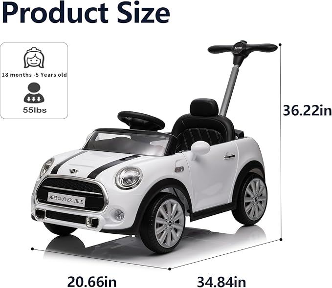 Kids Push Car,Ride On Car,Licensed MINI Cooper Toddler Push Car Toy with Adjustable Push Rod, Horn Music, Seat Belt,- Ideal Stroller Substitute for Kids 1-3 Years Old