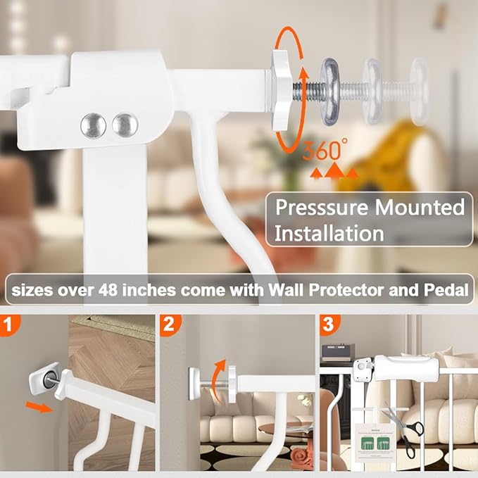 Fairy Baby Extra Wide Baby Gate for Dogs Pressure Monuted Safety Gate for Living Room, Fits 62 Inch to 67 Inch with No Drill Auto Close Dog Gate for Doorways, White