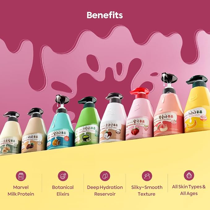 Kwailnara Strawberry Milk Body Wash & Lotion Set (19.75 Oz Each) – 2-Piece Korean Skincare Duo for Hydrated & Smooth Skin | Milk Protein, Royal Jelly & Exfoliating Strawberry Extract | Paraben-Free