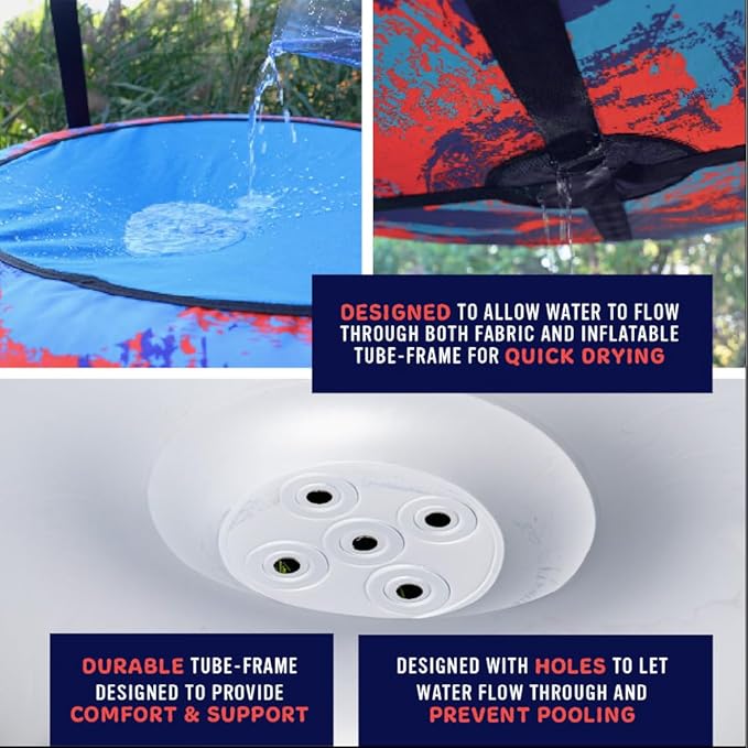 AIR Swing Giant 42” Inflatable Heavy Duty Saucer Swing Indoor Outdoor Playground, Jungle Gym, or Tree Ages 3+ UV-Protected Cover Durable Tube-Frame Adjustable Hanging Straps Carabiners - Blue/Red