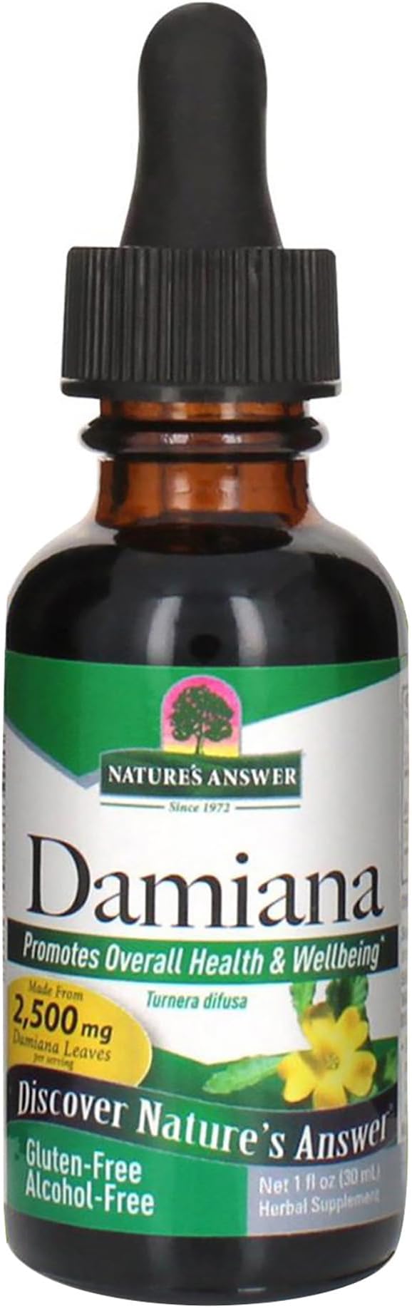 Nature's Answer Damiana Extract Alcohol-Free, 2,500 mg, 1-Ounce | Supports Overall Sexual Wellness | Vegan | Gluten-Free | Single Count