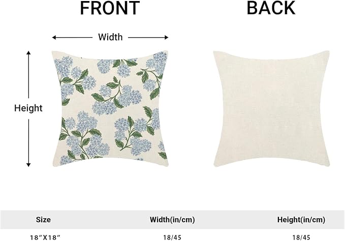 AEIOAE Spring Pillow Covers 18x18 Inch Set of 2, Green Blue Hydrangea Flower Throw Pillows Case,Floral Summer Outdoor Seasonal Decorative Farmhouse Decor Cushion Covers for Home Sofa Bed Couch