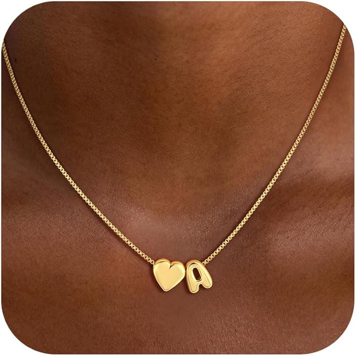 Valentines Day Gifts for Kids Teen Girls Women - 14K Gold Plated Dainty Heart A-Z Initial Letter Necklace Teen Girls Gifts Trendy Stuff Birthday Gift for 5 6 7 8 9 10 Year Old Girls Gift