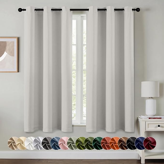 MIULEE Blackout Curtains for Bedroom 2 Panels 40x45 Inch Long Natural White | Thermal Insulated, Living Room Darkening Grommet Drapes, Noise Reducing, Light Blocking Window Treatments