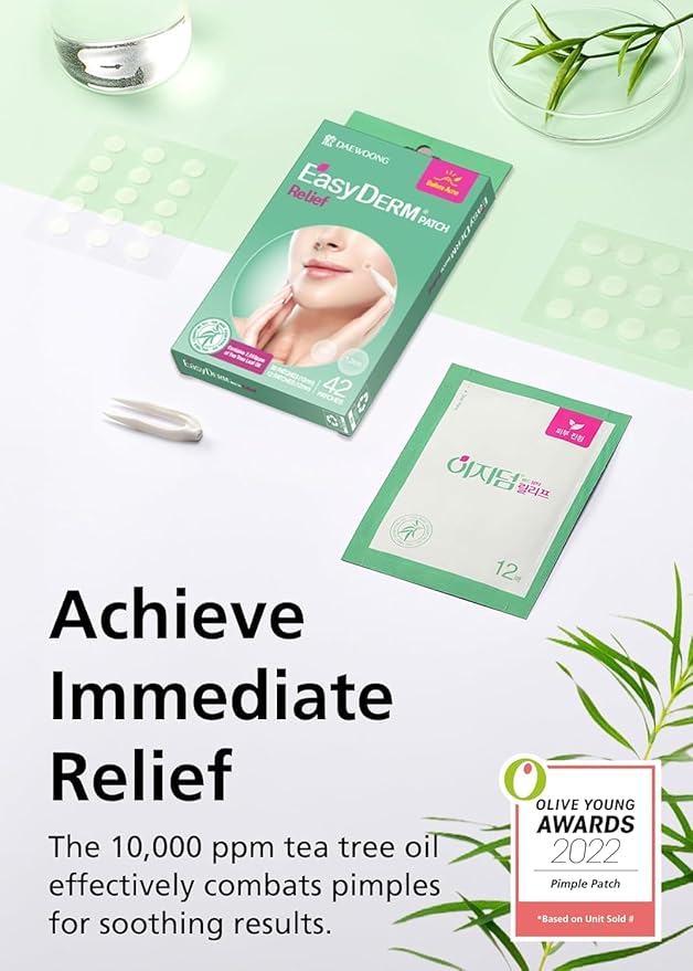 DWEasyDerm EasyDerm Relief Invisible Patch 10 Packs (420 Patches) | 10,000 ppm Tea Tree Oil, Ultra-Slim 0.1mm, Waterproof Pimple Patch, Clear Acne Spot Treatment for Everyday Use