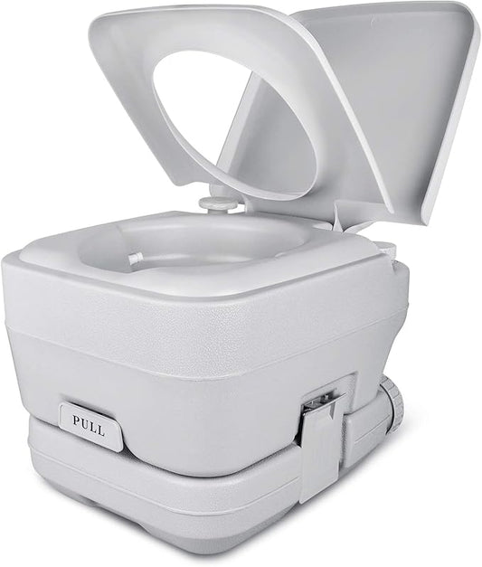 YITAHOME Portable Travel Toilet RV Potty, 2.6 Gallon Detachable Tank, Double Outlet Water Spout, Handle Flush Pump, for Camping, Boating, Hiking, Trips