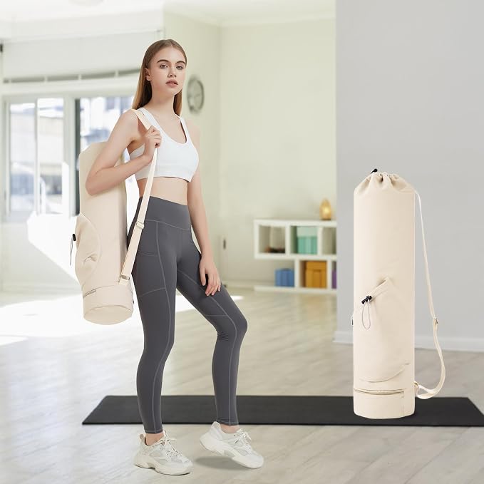 sportsnew Yoga Mat Bag with Water Bottle Pocket and Bottom Wet Pocket, Exercise Yoga Mat Carrier Multi-Functional Storage Bag, Patent pending