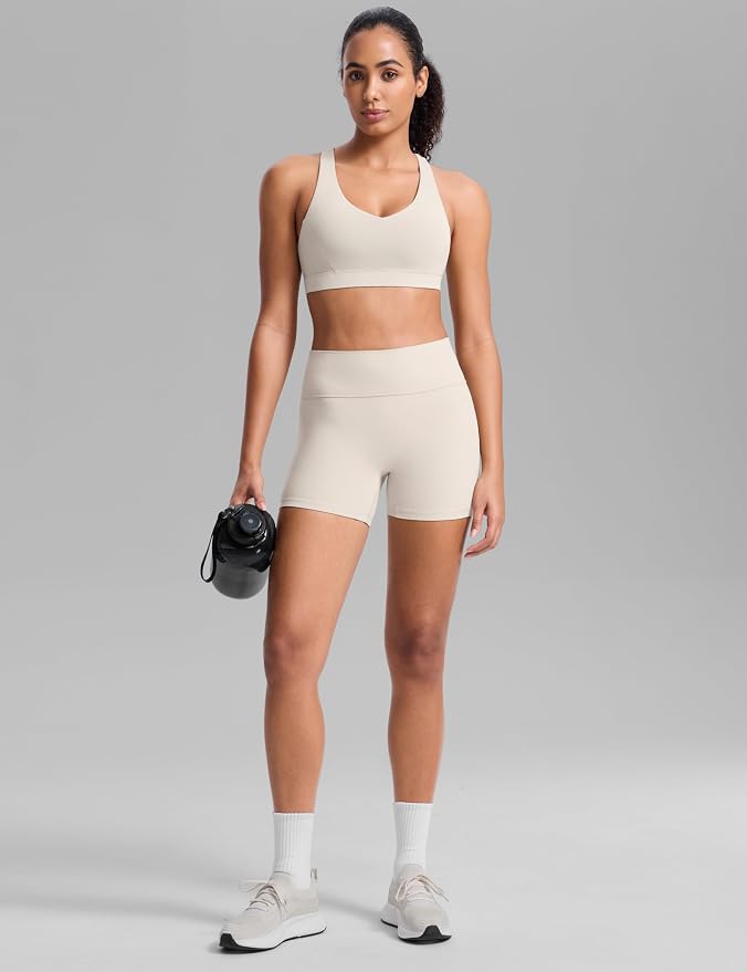 CRZ YOGA Butterbreeze Criss Cross Back Sports Bras for Women - V Neck Adjustable Straps Padded Workout Training Crop Top