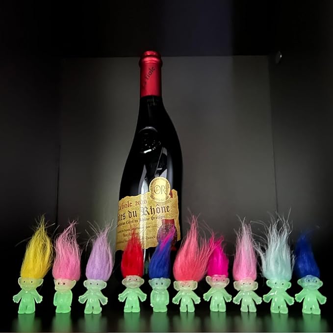 10pcs Luminous Mini Troll Dolls Glow in The Dark Vintage Action Figures Troll Dolls 1.2" Bodies, 2.3" Hair. Cake Toppers School Project, Arts and Crafts (10pcs)