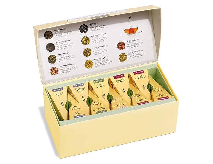 Tea Forte Premium Presentation Box Gift Set Sampler, 20 Count, Assorted Blends Individually Wrapped Handcrafted Pyramid Infuser Bags, Assorted Classic