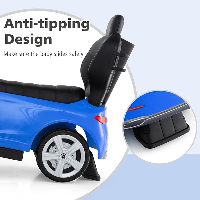 Licensed Mercedes Benz Push Car for Toddlers by INFANS, 3 in 1 Sliding Walking Car with Push Handle, Horn, Music, Underneath Storage, Foot-to-Floor Ride on Toys for Boys Girls, Blue