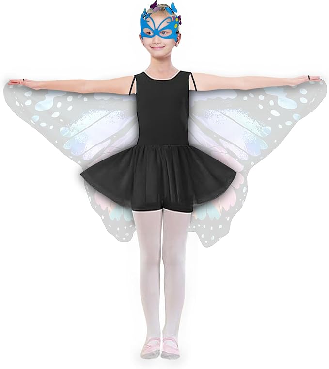 Kids Butterfly Wings Costume for Girls Fairy-Wings Mask Party Favors Gifts (Blue Red sets)