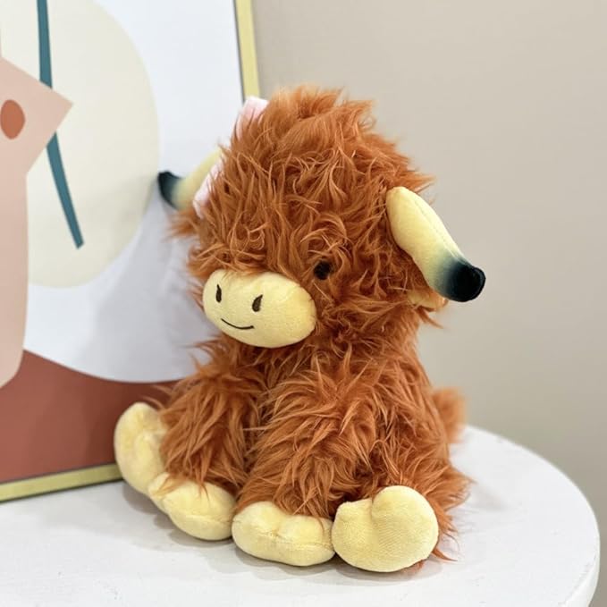 Highland Cows Stuffed Animals Plush, Cute Fluffy Bowknot Highland Cow Plushies Figure Toys Decor Gifts for Kids Baby Girls Boys