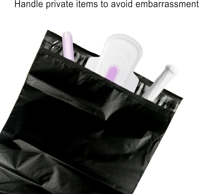 Sanitary Napkin Disposal Bags, 100 Pcs Feminine Hygiene Bags, Self-Sealing Seals, Women's Privacy Protection, Tampons - Black