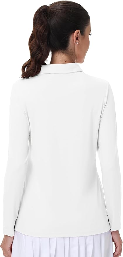 MAGCOMSEN Long Sleeve Polo Shirts for Women Golf Tops with Collar Work | UPF 50+ Sun Protection, 4 Buttons, Moisture Wicking, Breathable, 4-Way Stretch, Collared, Quick Dry, Active, Casual, Tennis