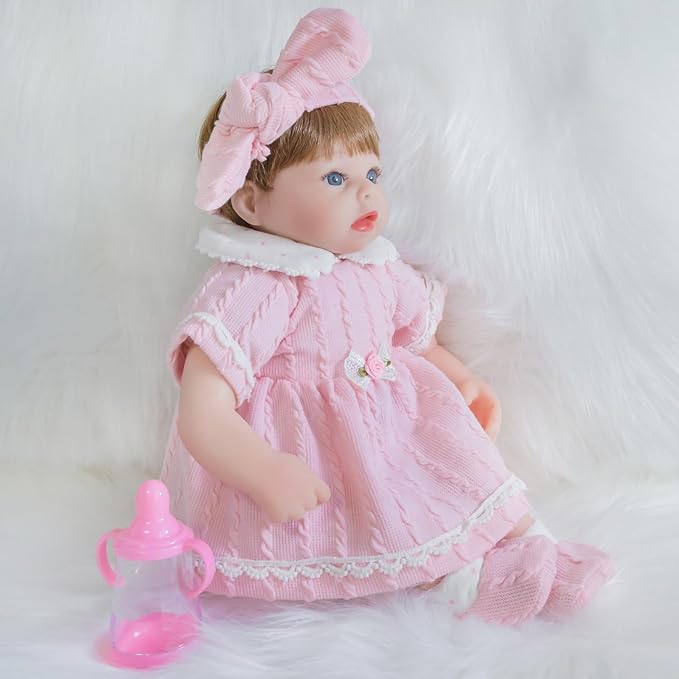 ENADOLL Lifelike Reborn Baby Doll, Newborn Baby Dolls Realistic 16 Inch Girl with Pink Headband Silicone Vinyl Weighted Soft Body Gift Set for Kids Age 3+