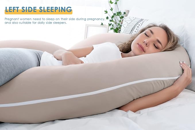 INSEN Pregnancy Pillow Cooling, Maternity Pillow with Soft Cotton Cover, C Shaped for Side Sleeping, Natural Pink