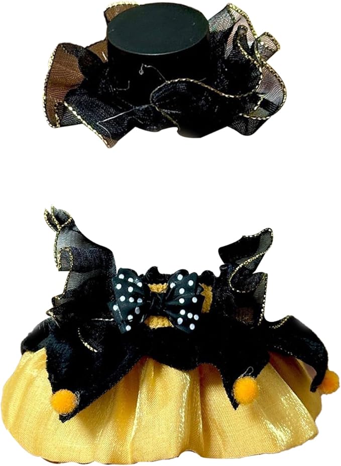 Dress for labubu Dolls (15cm & 17cm Monster Keychain-Macaron/Have a seat/Energy). Clothes Accessories for popmart 6.7" Blind Box. Dress Set for labubu Outfits. (Black-Orange Princess Dress)
