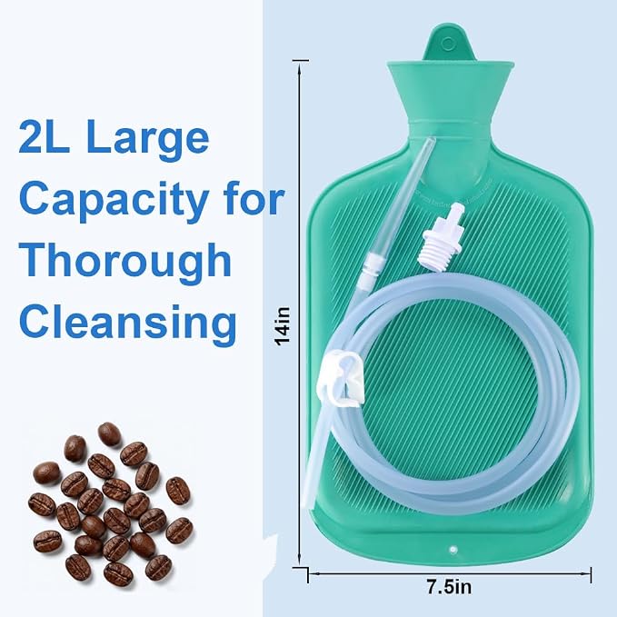 Enema Bag Kit for Women & Men, Colon Cleanse Enema Bag 2L with 4 Tips & Flow Control Clamp, 5ft Hose, Hook, Storage Bag