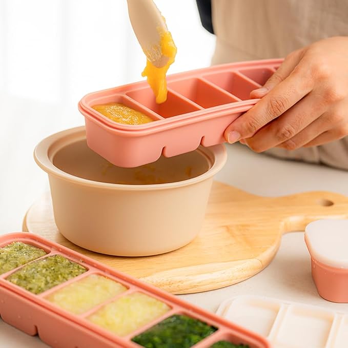 Silicone Freezer Tray, Made in Korea, Meal Prep, Freeze Food Storage Cubes Trays with Lids for Purees, Soups, Solid Food Fruit Vegitable Brastmilk, Easy and Safe (Rose, 2 Pack - 6 Cube)