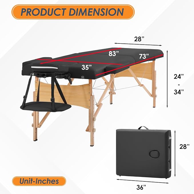 BestMassage Massage Bed Portable Massage Table 2 Folding Lash Bed Height Adjustable 28 Inch Wide Spa Table with Non-Woven Bag for Spa Footmassage Facial CareSpa Tattoo