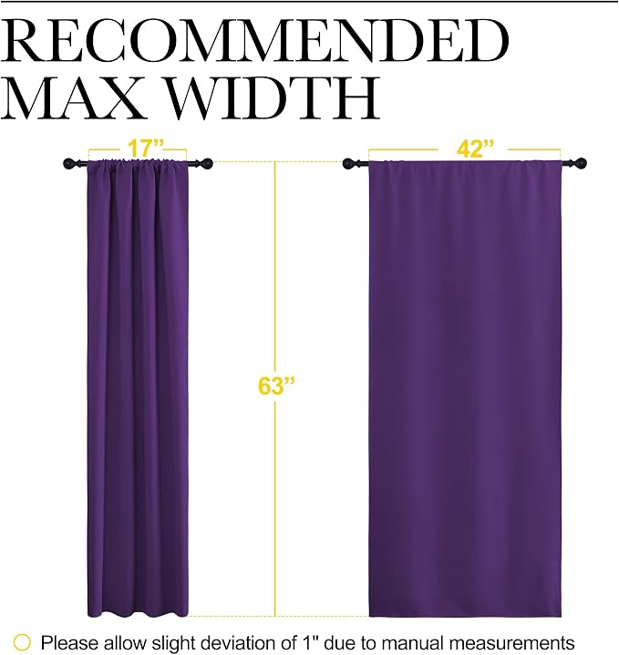 NICETOWN Blackout Curtains for Living Room - Triple Weave Home Decoration Thermal Insulated Solid Rod Pocket Blackout Drapes for Bedroom(Set of 2, 42 x 63 Inch, Royal Purple)