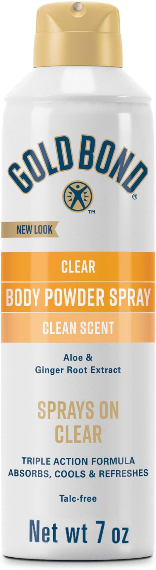 Gold Bond No Mess Clear Invisible Body Powder Spray, 7 oz., Absorbs Odor-Causing Sweat, Whole Body Deodorant Spray