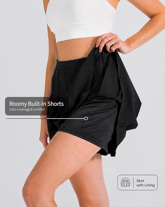 SCKTOO Women's High Waist A-Line Pleated Tennis Mini Skirt Built-in Shorts | Soft Comfort Low-Stretch Fabric Side Zipper Flared Skater Skirt for Y2K Casual Wear School Uniform Cheer Golf Outfits