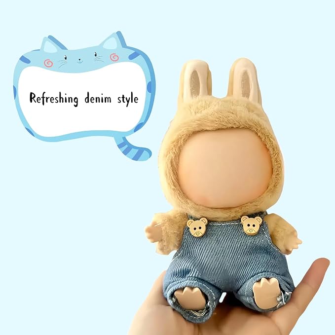 Dolls Clothes for Labubu Girl, Bow Hairband & Overalls Set for Labubu, 15cm/17cm Dolls Accessories Suit, 3 Pack Doll Outfits Stylish Clothes (NO Doll)