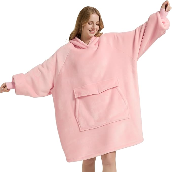 Krifey Wearable Blanket Hoodie, Oversized Sherpa Fleece Sweatshirt with Giant Pocket, Birthday Gifts for Women, Mom, Sister, Blush Quartz
