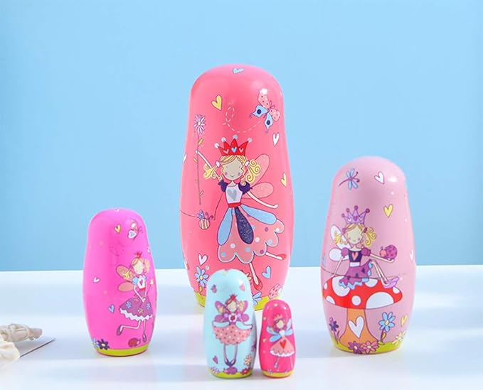 Nesting Dolls Rose Red Angel Wooden Matryoshka Russian Doll Handmade Stacking Toy Set 5 Pieces for Kids Girl