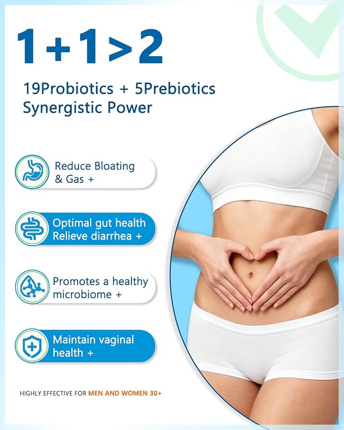 60 Billion Probiotics for Women and Men 19 Strains 5 Organic Prebiotics for Gut Digestive & Immune Health, Supports Diarrhea Gas Bloating, Vegan Probiotic Supplement Formula丨120 Caps | 60 Billion CFU, 5 Organic Prebiotics, Delayed Release, Supports Gut...