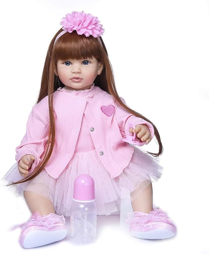 Pinky Lifelike Reborn Toddler Dolls Girl 24inch 60CM Realistic Look Princess Baby Doll Vinyl Silicone Long Hair Babies Toy Gift