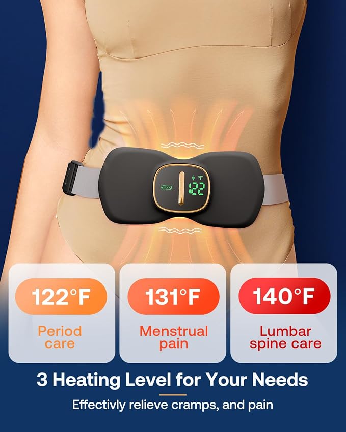 Latumab Heating Pads for Cramps, Portable Cordless Menstrual Heat Pad, Period Pain Relief Heating Pad with 3 Heat Levels and 3 Massage Modes, Back or Belly Heated Pad, Black