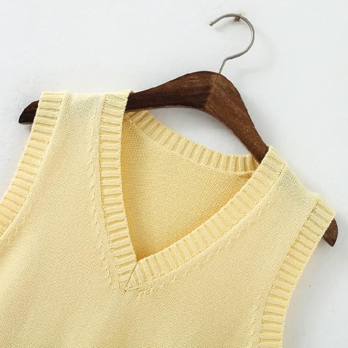 jinghuiyue Women’s V Neck Sweater Vest School Uniform Solid Color Sleeveless Knit Sweaters Pullover Tank Tops