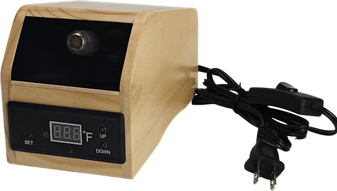 Herb Aromatherapy Diffuser with Ceramic Heating System – Diffuse All Kinds of Herbs – Diffuser with Adjustable Temperature – Digital LED Screen for Temperature with Red Light - Wood