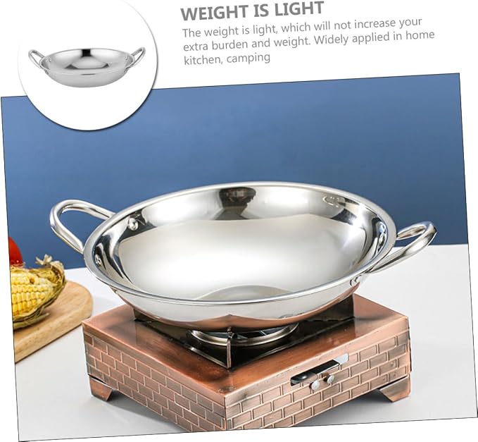 Homoyoyo Cooking Wok Round Bottom Stainless Steel Pot Double Handle Kitchen Supply