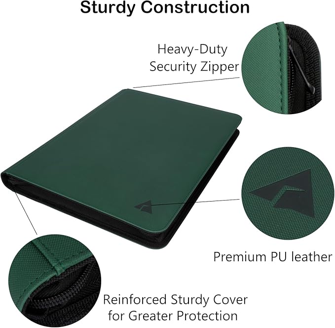 Premium 16-Pocket 1000 Card Binder, Ringless Trading Card Album Folder - Side Loading Black Page Pocket Binder for TCG -Forest Green