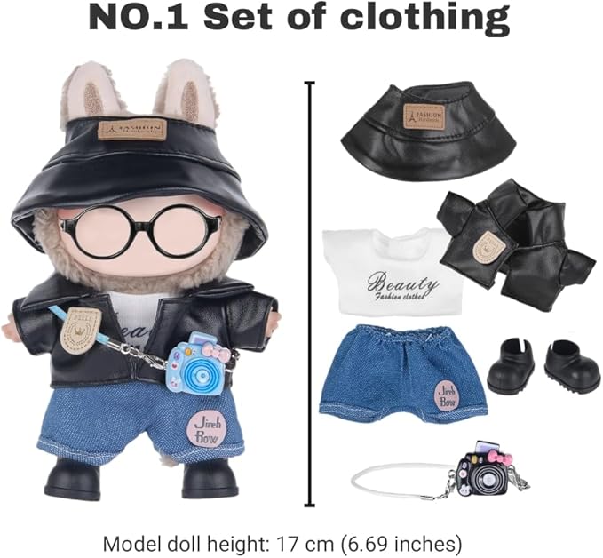 iBayda Total 3 Sets Doll Clothes Outfits & Accessories Playset for 17cm Dolls Include:3 Hats, 3 Bags, 3 Tops, 2 Rompers, 1 Coat, 1 Pants, 3 Shoes (Doll and Glasses are Not Icluded)