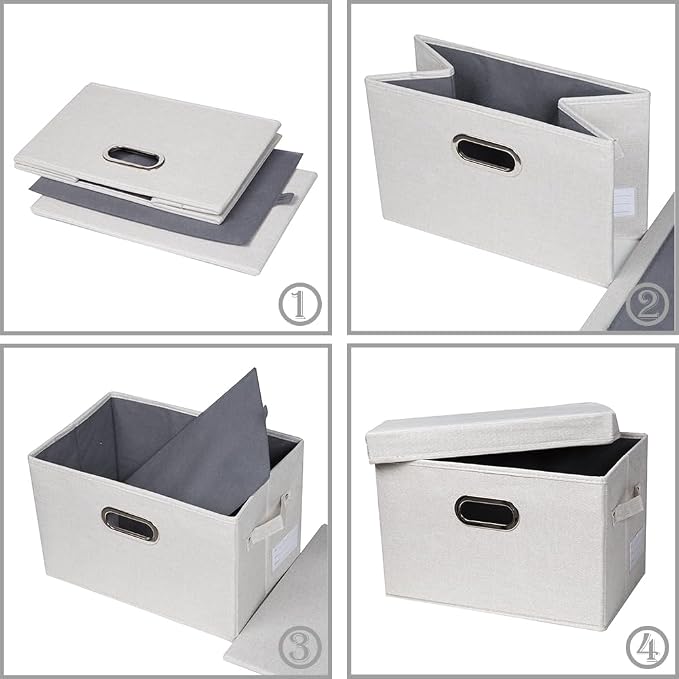 Collapsible Storage Bin with Lid [5-Pack] Fabric Foldable Storage Box Organizer Container Basket Cube with Cover for Home Bedroom Closet Office Beige(15.3x10x9.7)