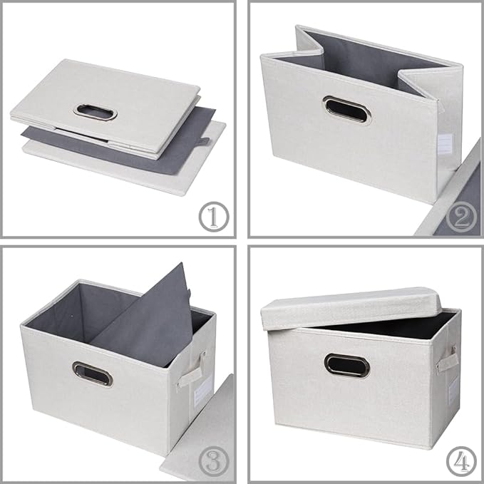 Large Collapsible Storage Containers with Lids [5-Pack] Fabric Foldable Storage Bins Boxes Organizer Baskets Cube with Cover for Home Bedroom Closet Office Beige(17.3x11.8x11.8)