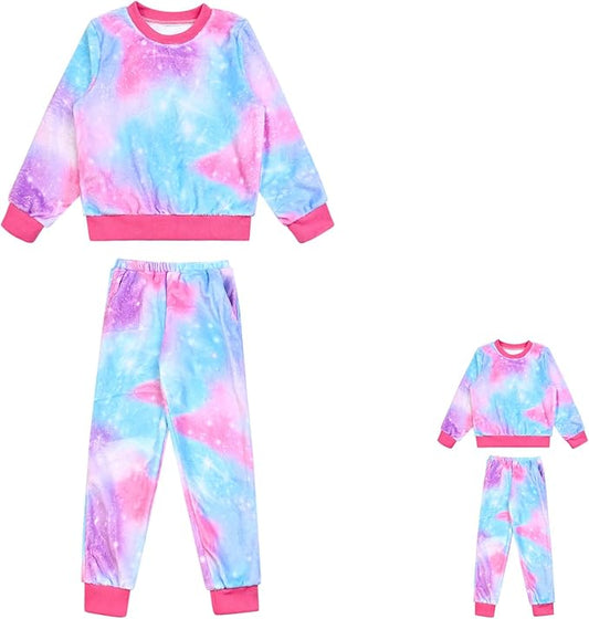 QPANCY Matching Doll & Girls Fleece Pjs Set kids Fall Winter Long Sleeve Sleepwear 2 Piece Pajamas